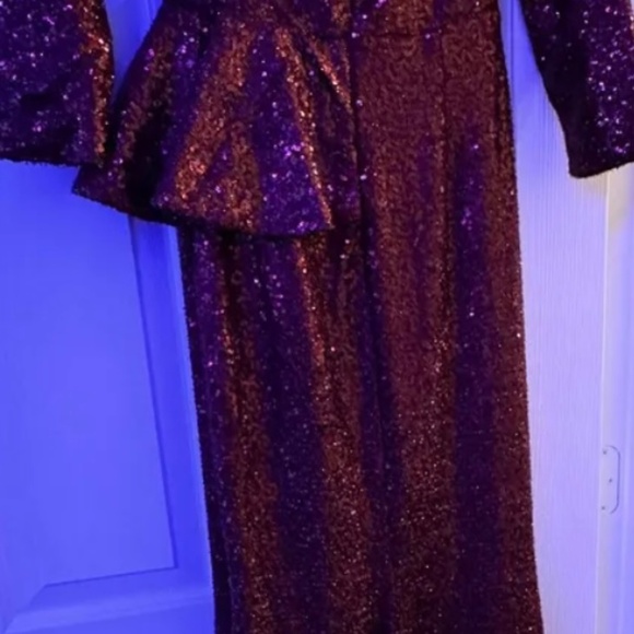 Burgundy Sequin Long Evening Dress - Picture 5 of 5